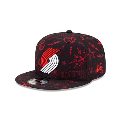 Black Portland Trail Blazers Hat - New Era NBA Doodle 9FIFTY Snapback Caps USA4127368